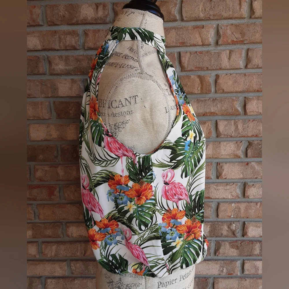 Rachel Zoe Floral Tropical Print Halter Style Top.
